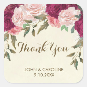roze bordeaux bloemenbruiloft dank u sticker