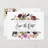 Roze, bordeaux en vijgenbloesem bewaren de datum briefkaart (Voorkant / Achterkant)