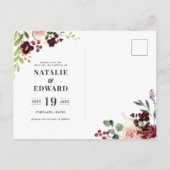 Roze, bordeaux en vijgenbloesem bewaren de datum briefkaart (Achterkant)