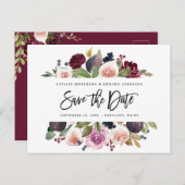 Roze, bordeaux en vijgenbloesem bewaren de datum briefkaart (Voorkant / Achterkant)