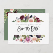 Roze, bordeaux en vijgenbloesem bewaren de datum g briefkaart (Voorkant / Achterkant)