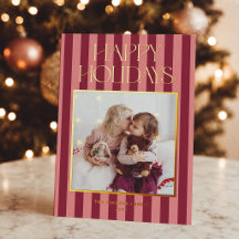 Roze & bordeaux gestreepte moderne kerstfoto