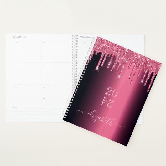 Roze bordeaux glinsterende druppels 2027 planner (Display)
