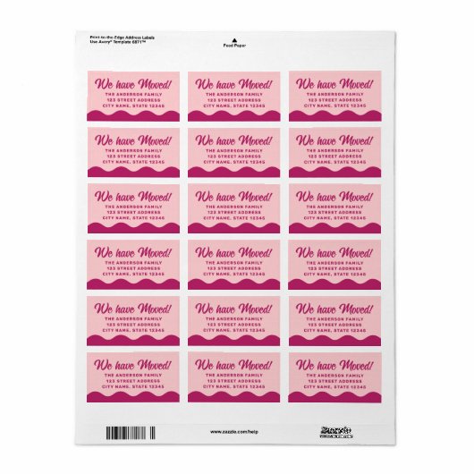 Roze bordeaux golvende rand bewegend retouradres etiket (Full Sheet)