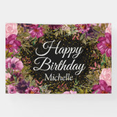 Roze bordeaux goud glitter zwart gelukkig verjaard spandoek (Horizontaal)