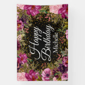 Roze bordeaux goud glitter zwart gelukkig verjaard spandoek (Verticaal)