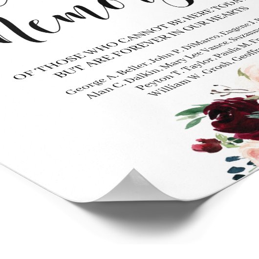 Roze bordeaux marine bloem in liefdevolle herinner poster (Hoek)