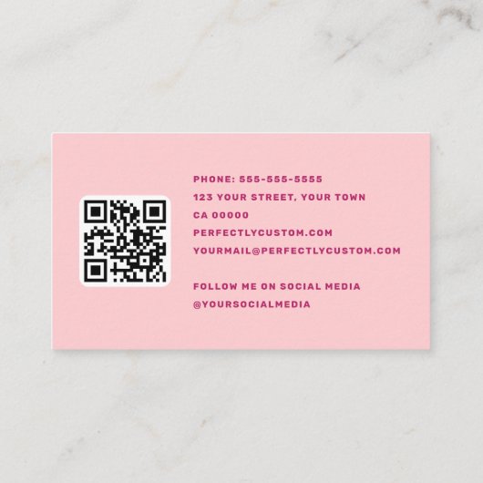 Roze bordeaux retro naam golvende golven rand visitekaartje (Achterkant)