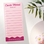 Roze bordeaux retro tekst golvende rand to-do lijs magnetisch notitieblok<br><div class="desc">Roze of aangepaste kleur to-do lijst met een golvende rand aan de onderkant en jouw naam in een retro stijl lettertype. Lettertypen en kleuren kunnen worden aangepast in het ontwerpgereedschap.</div>