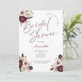 Roze Bordeaux Waterverf Bloemachtige Bruidsdouche Kaart (Staand voorkant)