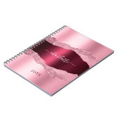 Roze bordeauxrode agaat marmeren naam notitieboek (Linkerzijde)