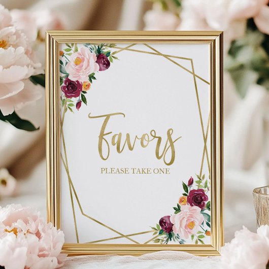 Roze bordeauxrode bloem bruidsfavorieten bord poster