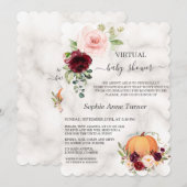 Roze bordeauxrode bloem pompoen Virtuele Baby Show Kaart (Voorkant / Achterkant)