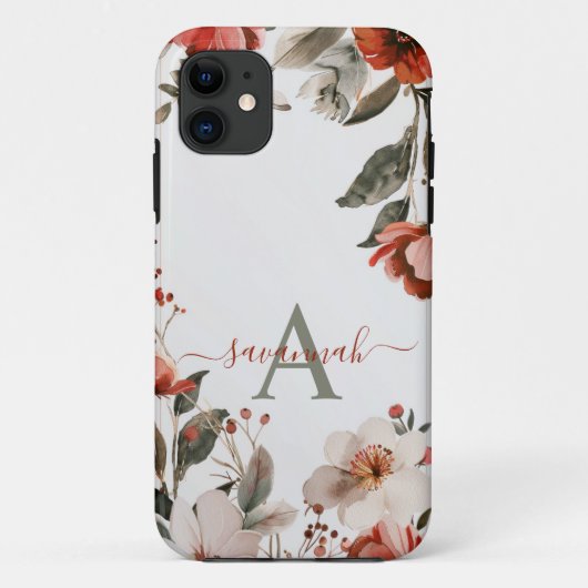 Roze bordeauxrode bloemen iPhone hoesje (Achterkant)