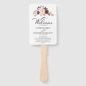 Roze bordeauxrode bloemenaquarel trouwprogramma handwaaier (Voorkant)