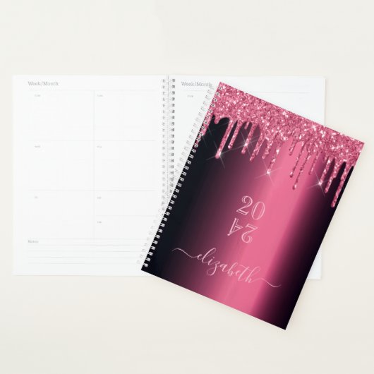 Roze bordeauxrode glitterdruppels 2026 planner (Display)