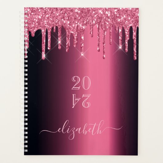 Roze bordeauxrode glitterdruppels 2026 planner (Voorkant)
