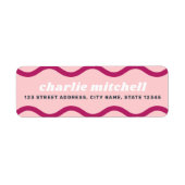 Roze bordeauxrode retro kronkelende lijn retouradr etiket (Voorkant)