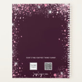 Roze bordeauxrood bloemenglitter naam planner (Achterkant)