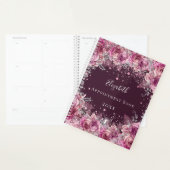 Roze bordeauxrood bloemenglitter naam planner (Display)