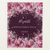 Roze bordeauxrood bloemenglitter naam planner (Voorkant)