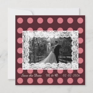 Roze & bordeauxrood gestippelde vintage kanten uit save the date