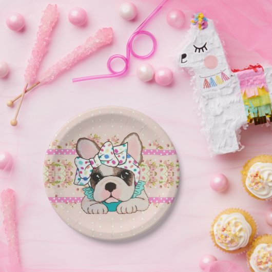 Roze Borden van bulledog Paper Papieren Bordje (Feest)