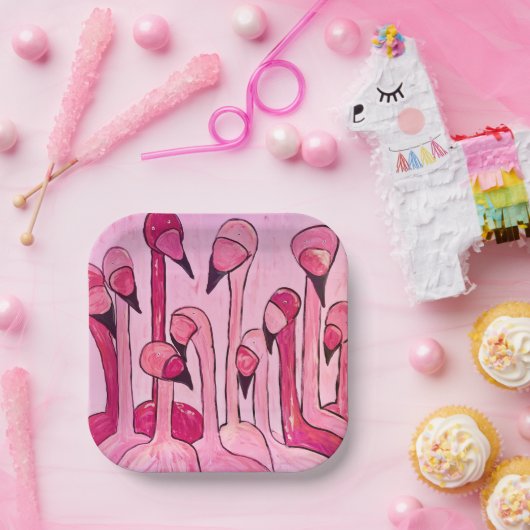 Roze Borden van Flamingo Party Papieren Bordje (Feest)