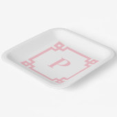 Roze Borden van het Griekse sleutelgrensmonogram Papieren Bordje (Gebogen)