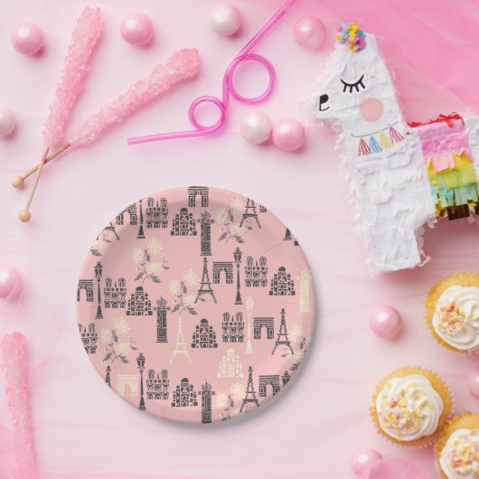 Roze Borden van Parijs papier Papieren Bordje (Feest)