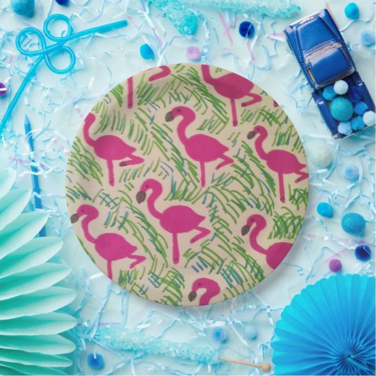 Roze Borden voor tropisch patroonpapier Papieren Bordje (Feest)