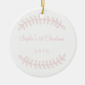 Roze Border Baby's First Kerstversiering Keramisch Ornament (Voorkant)