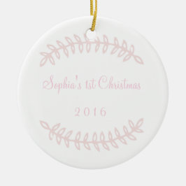 Roze Border Baby's First Kerstversiering Keramisch Ornament