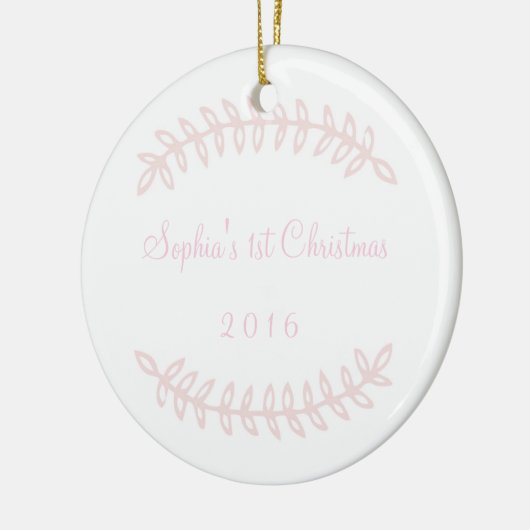Roze Border Baby's First Kerstversiering Keramisch Ornament (Links)