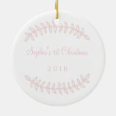 Roze Border Baby's First Kerstversiering Keramisch Ornament (Achterkant)