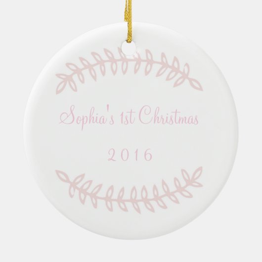 Roze Border Baby's First Kerstversiering Keramisch Ornament (Achterkant)