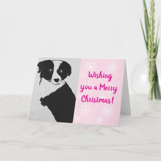 Roze Border Collie Kerst Kaart (Voorkant)