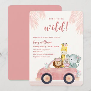 Roze Born To Be Wild Safari Dieren Baby Shower Kaart