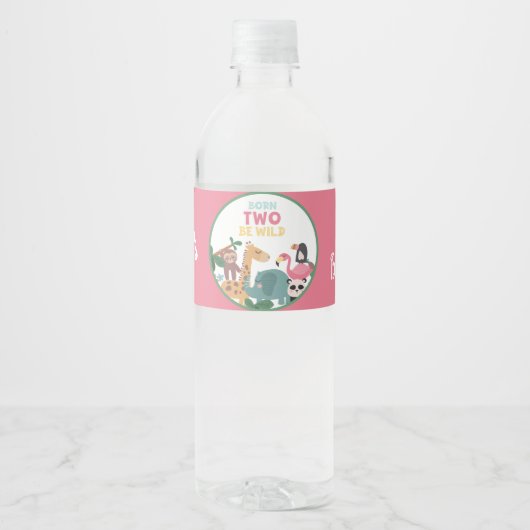 Roze Born Two Be Wild  Waterfles Etiket (Voorkant)