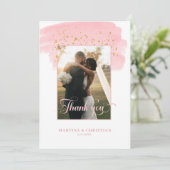 Roze Borstel Gouden Sparkles Bruiloft Bedankkaart (Staand voorkant)