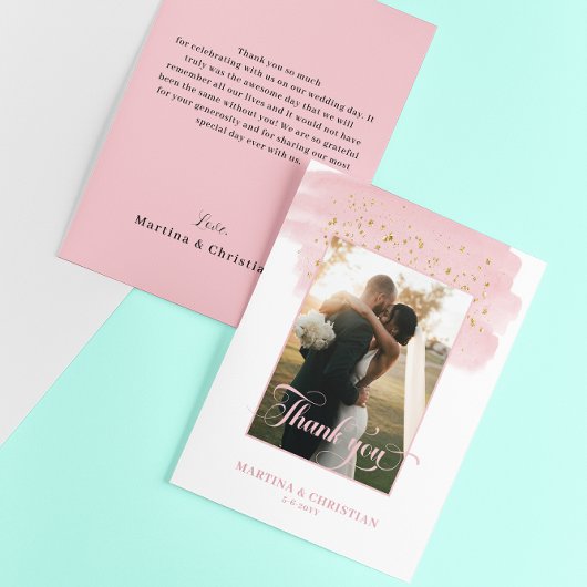 Roze Borstel Gouden Sparkles Bruiloft Bedankkaart