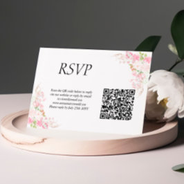 Roze Borstel QR Code Huwelijk RSVP Kaart