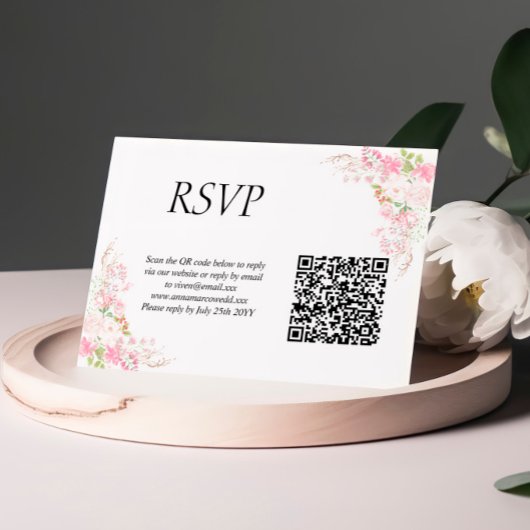 Roze Borstel QR Code Huwelijk RSVP Kaart
