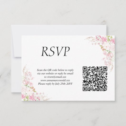 Roze Borstel QR Code Huwelijk RSVP Kaart (Voorkant)