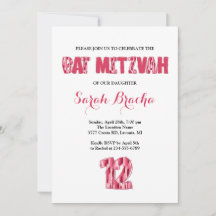 Roze Borstel Stroke Bat Mitzva Invitation Flat Kaa