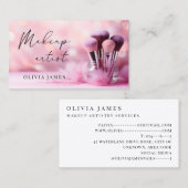 Roze Borstels Make-up Artiest Cosmetisch Visitekaartje (Voorkant / Achterkant)