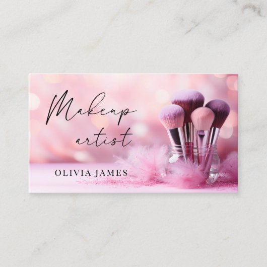 Roze Borstels Make-up Artiest Cosmetisch Visitekaartje (Voorkant)