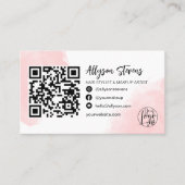 Roze borstelslag haarmake-up foto logo qr code visitekaartje (Voorkant)