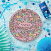 Roze borsten populair grappig patroon papieren bordje (Feest)