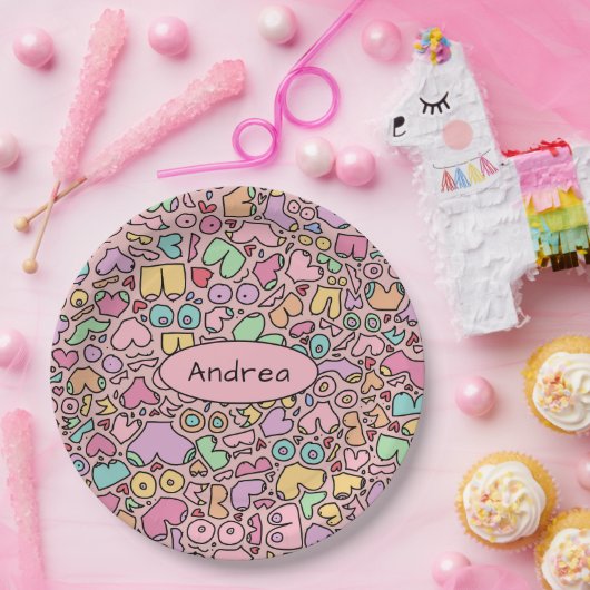 Roze borsten populair grappig patroon papieren bordje (Feest)